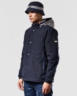Weekend Offender Saunders Parachute Jacket Navy/House Check -Weekend Offender JKAW2310 SAUNDERS NAVY HOUSE CHECK 1411 MODEL