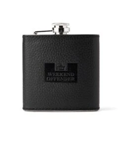Weekend Offender Leather Hip Flask With Gift Box Black