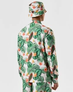 Weekend Offender White Lotus Over-Shirt White Lotus Print -Weekend Offender OSSS2420 WHITE LOTUS OVERSHIRT WHITE LOTUS 4130 MODEL