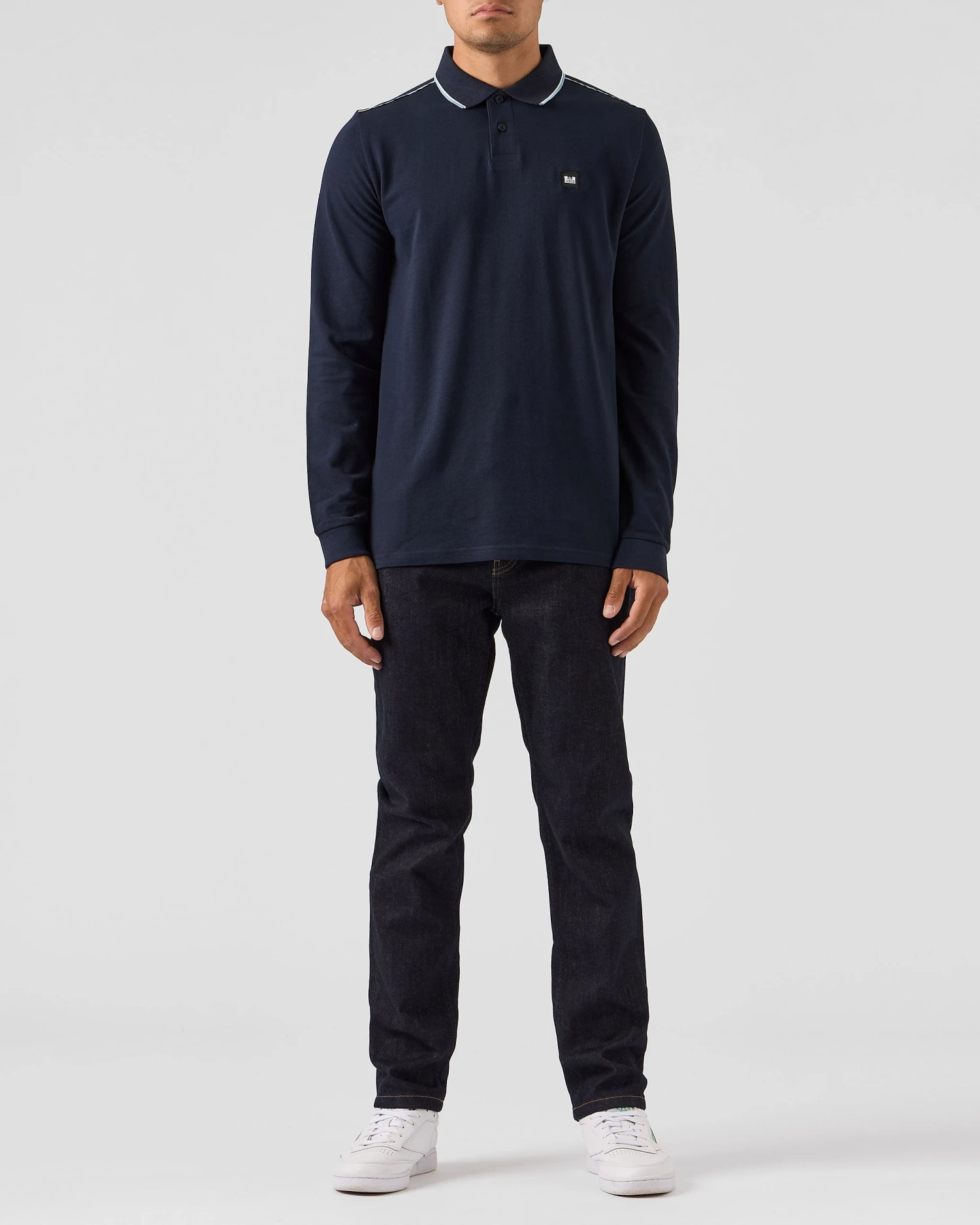Weekend Offender Carola Long Sleeve Polo Shirt Navy/Blue House Check 3 Weekend Offender Carola Long Sleeve Polo Shirt Navy/Blue House Check - Image 3