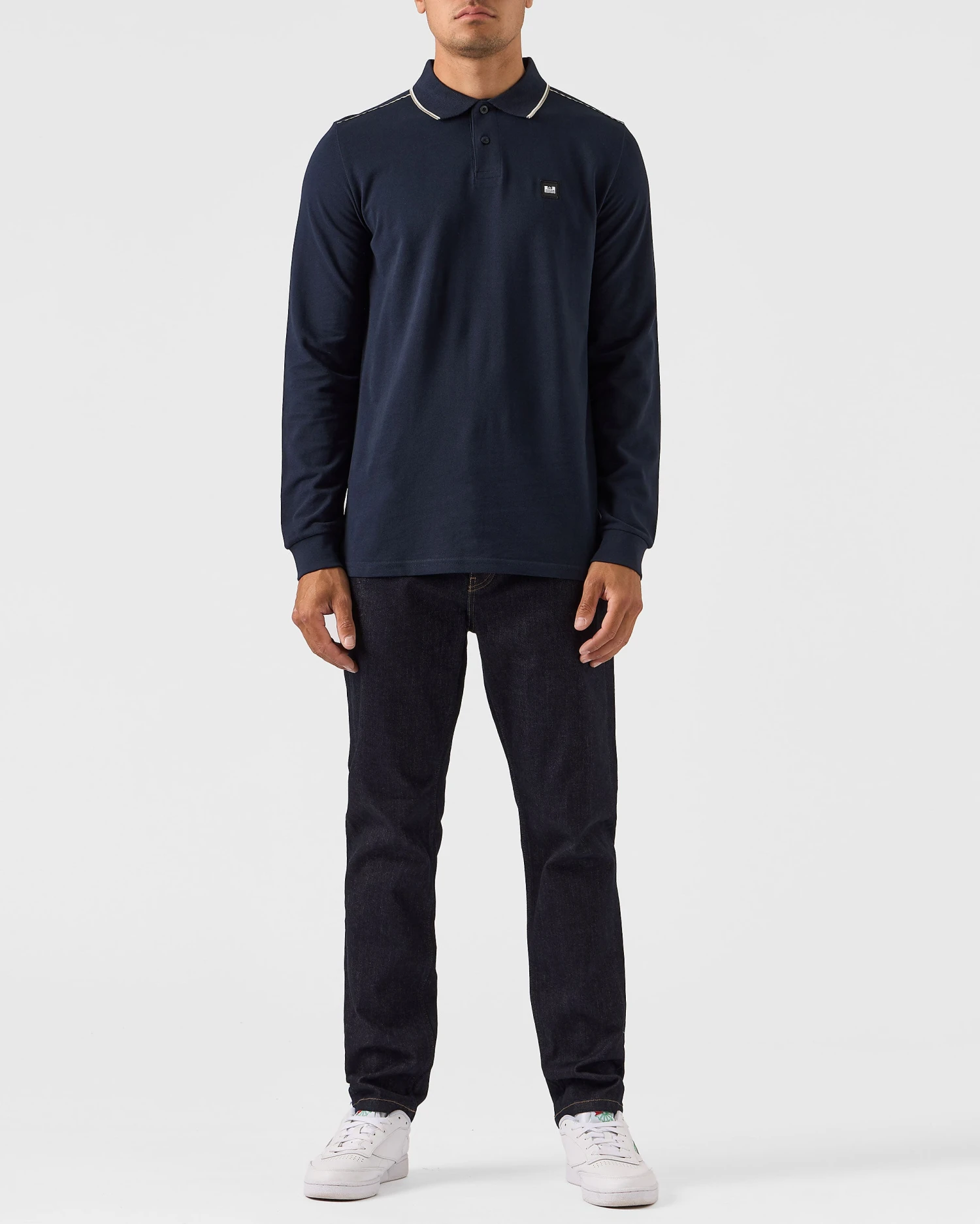 Weekend Offender Carola Long Sleeve Polo Shirt Navy/House Check 3 Weekend Offender Carola Long Sleeve Polo Shirt Navy/House Check - Image 3