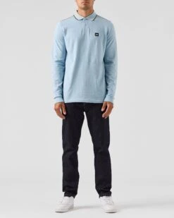 Weekend Offender Carola Long Sleeve Polo Shirt Winter Sky/Blue House Check -Weekend Offender POAW2318 CAROLA WINTER SKY BLUE CHECK 0094