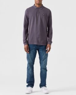 Weekend Offender Dice Long Sleeve Polo Shirt Greystone -Weekend Offender POAW2320 DICE GREYSTONE 0197 MODEL