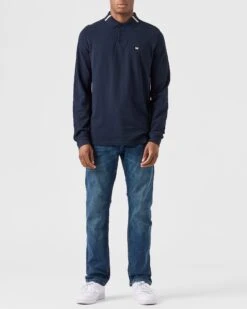 Weekend Offender Boman Long Sleeve Polo Shirt Navy -Weekend Offender POAW2323 BOMAN NAVY 0202 MODEL