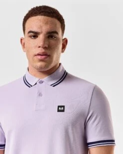 Weekend Offender Levanto Polo Shirt Periwinkle/Bright Navy -Weekend Offender POSS2408 LEVANTO PERIWINKLE 5098 MODEL