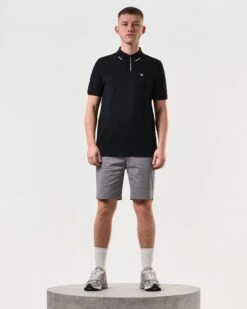 Weekend Offender Rivas Polo Shirt Black/Smokey Grey -Weekend Offender POSS2411 RIVAS BLACK 6014 MODEL