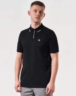 Weekend Offender Rivas Polo Shirt Black/Smokey Grey -Weekend Offender POSS2411 RIVAS BLACK 6017 MODEL