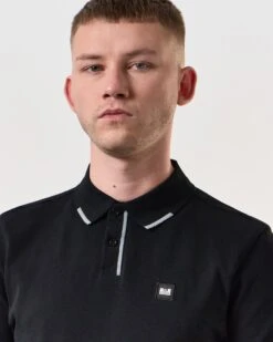 Weekend Offender Rivas Polo Shirt Black/Smokey Grey -Weekend Offender POSS2411 RIVAS BLACK 6018 MODEL