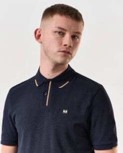 Weekend Offender Rivas Polo Shirt Navy/Cognac Brown -Weekend Offender POSS2411 RIVAS NAVY 5808 MODEL