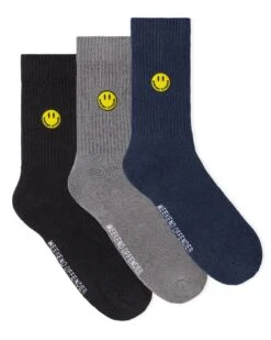 Weekend Offender Smiley Sports Socks Navy/Black/Grey Pack Of 3