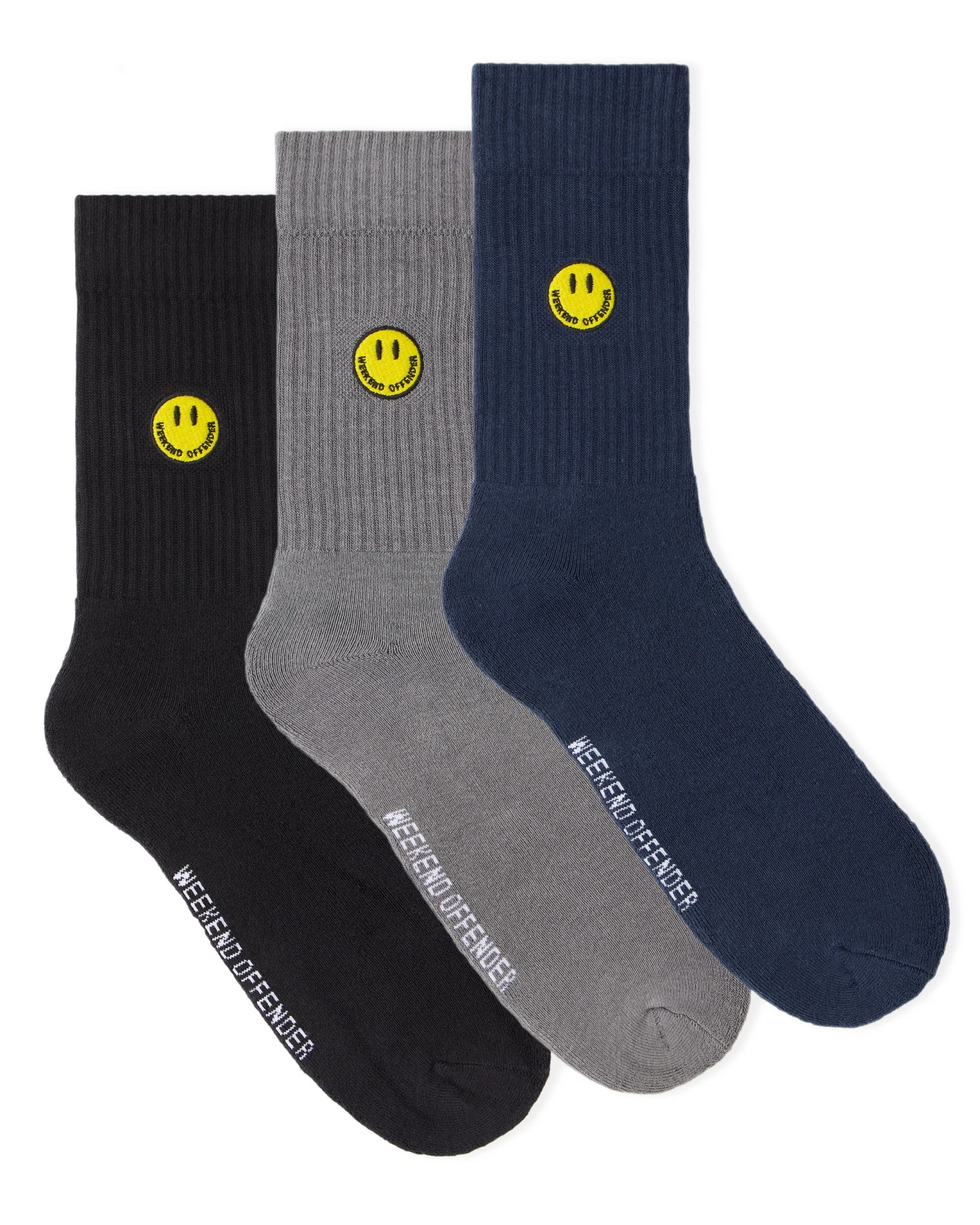 Weekend Offender Smiley Sports Socks Navy/Black/Grey Pack Of 3 1 Weekend Offender Smiley Sports Socks Navy/Black/Grey Pack Of 3