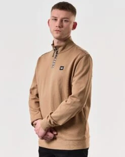 Weekend Offender Matisa Quarter Zip Sweatshirt Cognac Brown -Weekend Offender SWSS2405 MATISA COGNAC 6301 MODEL