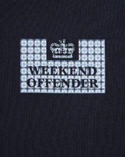 Weekend Offender Dygas T-Shirt Navy/Blue House Check -Weekend Offender TSAW303 DYGAS NAVY BLUE CHECK 0914